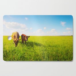 Two Cows Baby Mother Grazing On Cutting Board