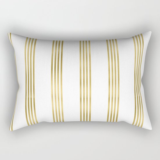 Gold small stripes on clear white - vertical pattern Rectangular Pillow