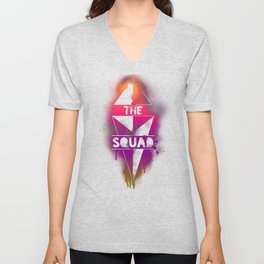 The Squad Logo: Overspray Neon V Neck T Shirt