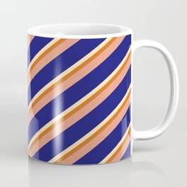 [ Thumbnail: Beige, Chocolate, Dark Salmon, and Midnight Blue Colored Pattern of Stripes Coffee Mug ]
