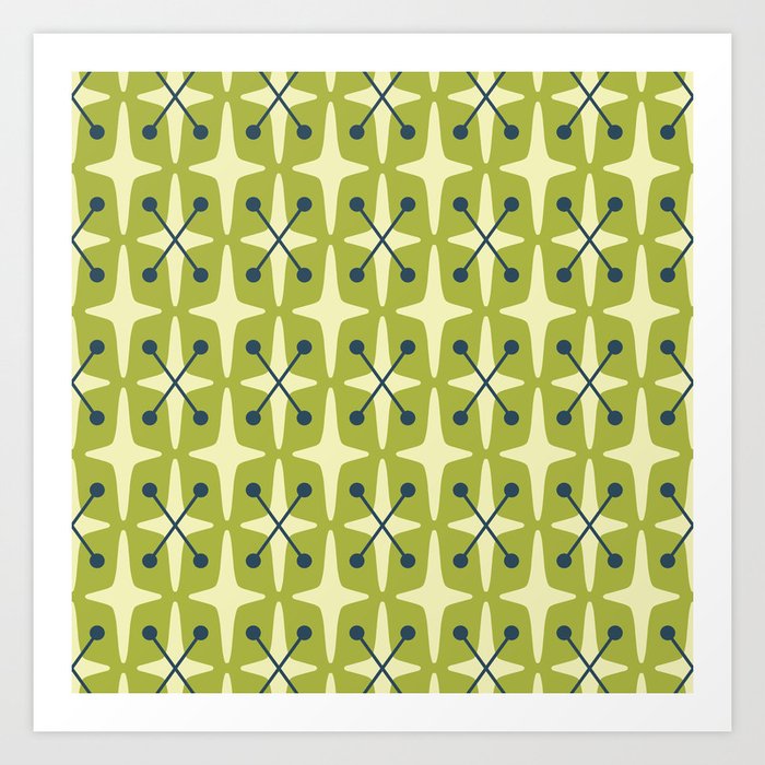 Mid Century Modern Atomic Starburst Pattern 541 Green Art Print