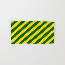 [ Thumbnail: Yellow & Dark Green Colored Lined Pattern Hand & Bath Towel ]