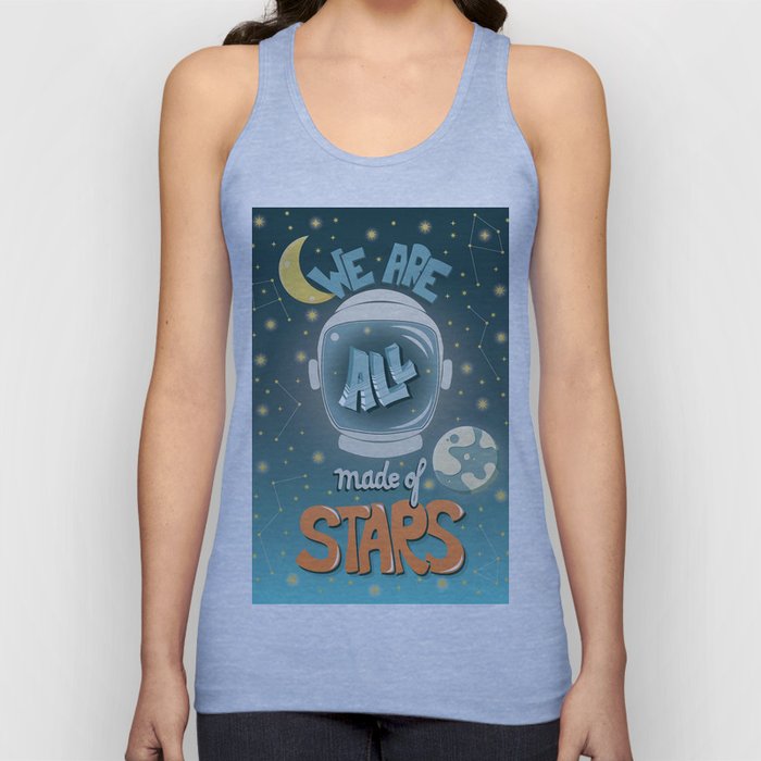 We are all made of stars, typography modern poster design with astronaut helmet and night sky, green Tank Top