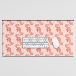 Seamless pattern with seahorse doodle ornament. Pink background. Nature design Desk Mat
