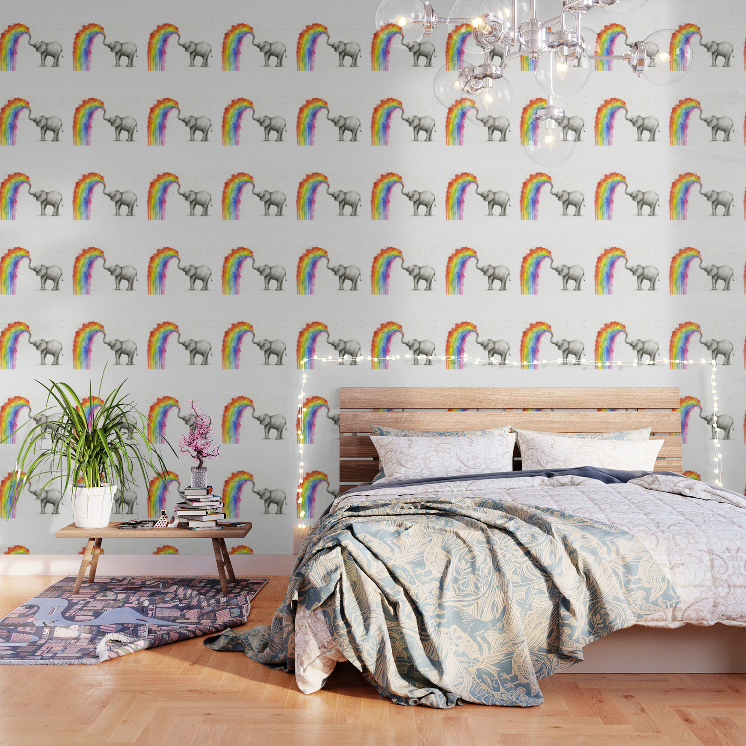 Baby Elephant Spraying Rainbow Wallpaper By Olechka Society6