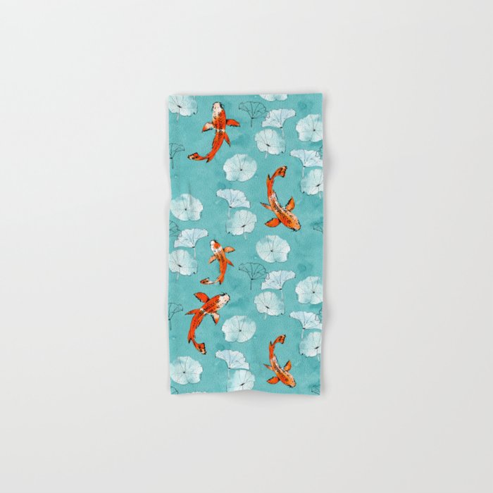 Waterlily koi in turquoise Hand & Bath Towel by ...