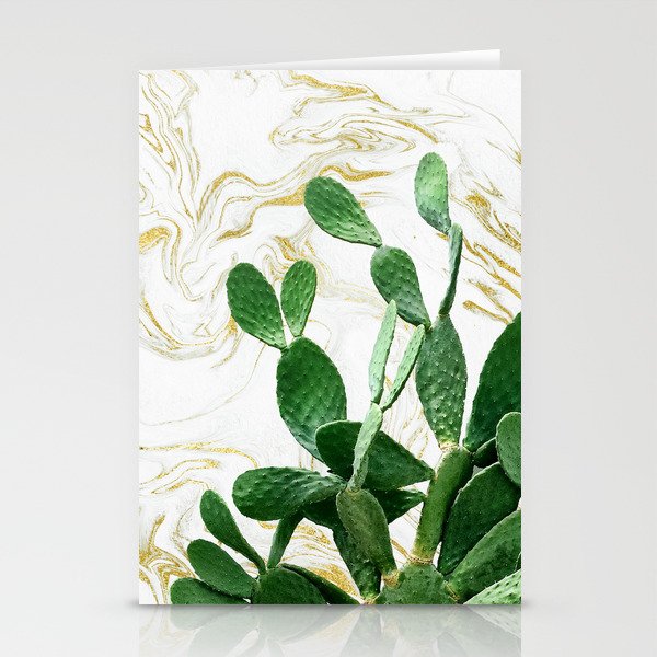 Cactus Opuntia - gold marble Stationery Cards