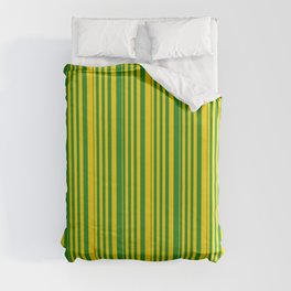 [ Thumbnail: Yellow & Forest Green Colored Pattern of Stripes Duvet Cover ]
