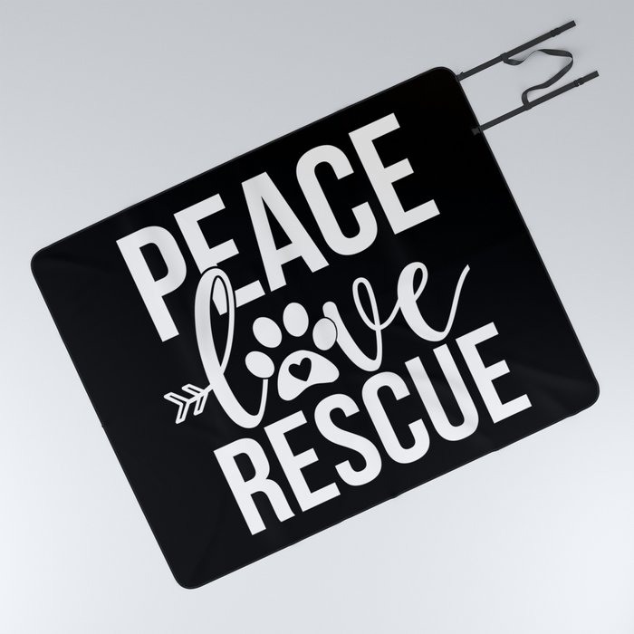 Peace Love Rescue Cute Pet Lover Slogan Picnic Blanket