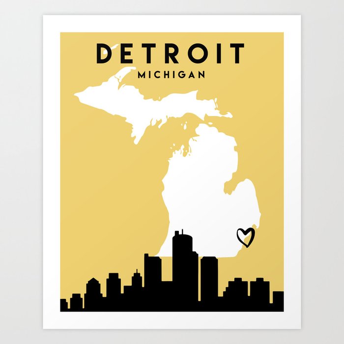 Detroit Michigan Love City Silhouette Skyline Art Art Print By Deificusart Society6