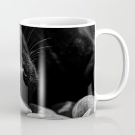 Nine lives - black cat with orange eyes nature feline portrait black and white photograph - photography - photographs Mug