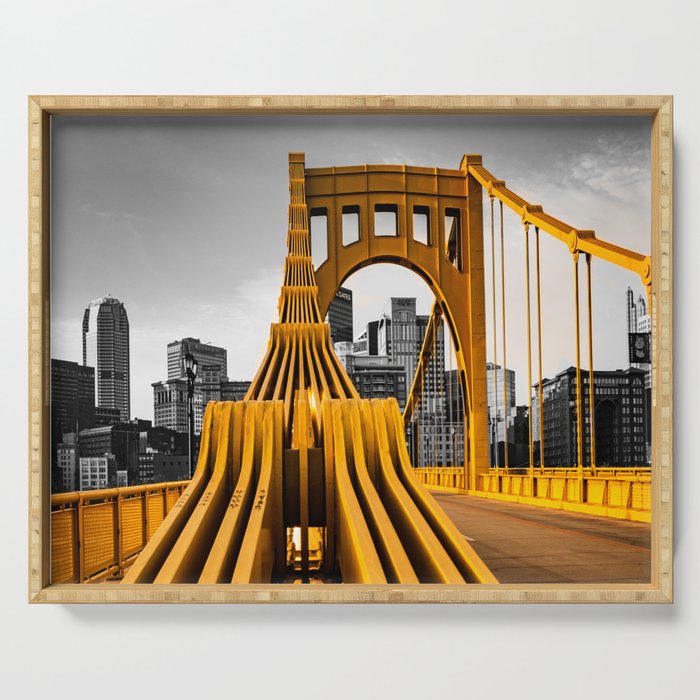 Pittsburgh Pennsylvania City Skyline Bridge Photography Print Serving Tray