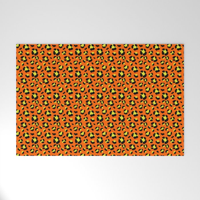 Neon Orange and Yellow Leopard Print Welcome Mat