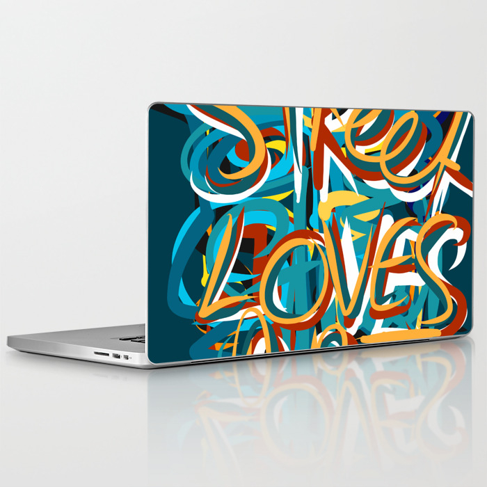 Street Loves Art Graffiti Urban Art Writing Blue And Yellow Laptop Ipad Skin By Emmanuelsignorino