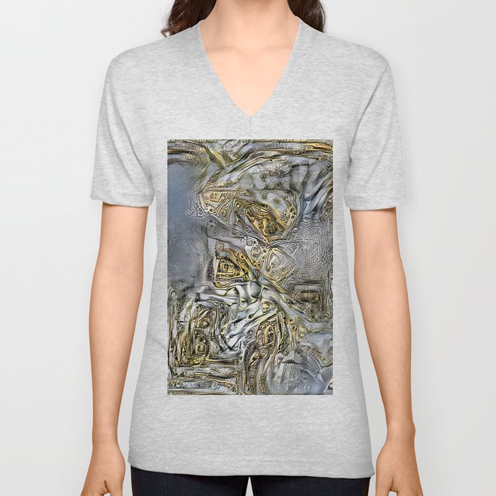 Silver Gold Abstract Modern Nature Art Collection V Neck T Shirt