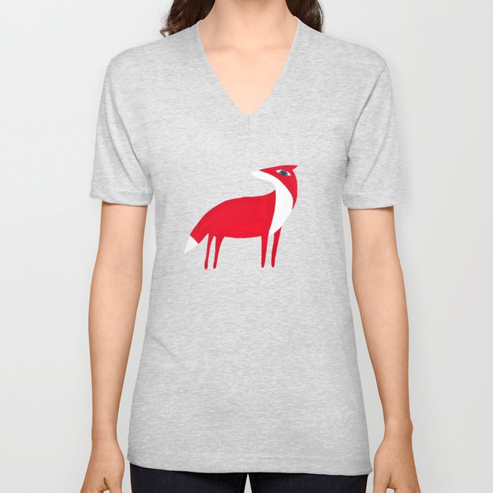 Fox pattern V Neck T Shirt
