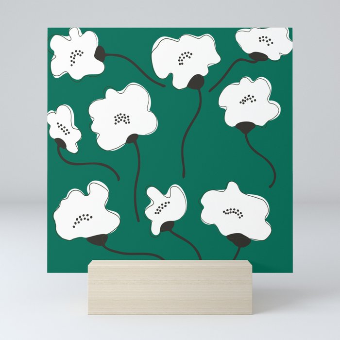 White Poppies on Green Mini Art Print