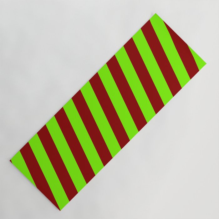 Green & Dark Red Colored Lines Pattern Yoga Mat