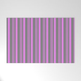 [ Thumbnail: Violet & Gray Colored Stripes Pattern Welcome Mat ]