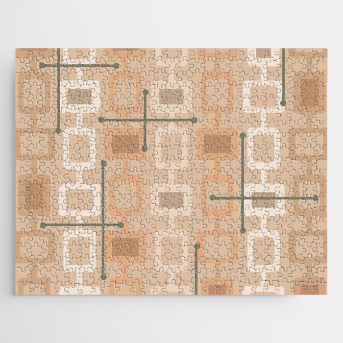 Retro 1950s Geometric Pattern Tan Jigsaw Puzzle