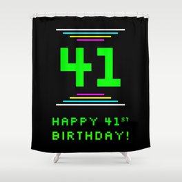 [ Thumbnail: 41st Birthday - Nerdy Geeky Pixelated 8-Bit Computing Graphics Inspired Look Shower Curtain ]