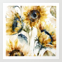 Pretty Watercolor Sunflowers Art Print