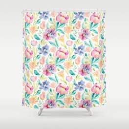 Spring Watercolor Floral Seamless Pattern Shower Curtain