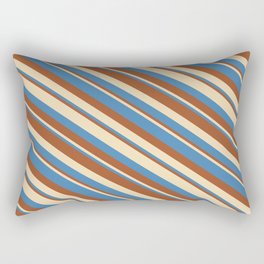 [ Thumbnail: Tan, Blue & Sienna Colored Stripes/Lines Pattern Rectangular Pillow ]
