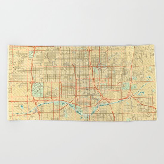 Oklahoma City Map Retro Beach Towel