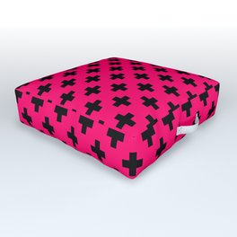 Black Crosses on Hot Neon Pink Outdoor Floor Cushion