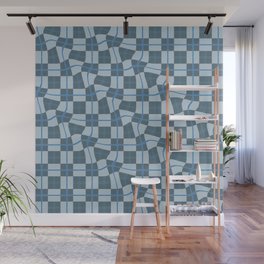 Warped Checkerboard Grid Illustration Blue Green Wall Mural