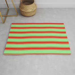 [ Thumbnail: Light Green & Red Colored Striped/Lined Pattern Rug ]