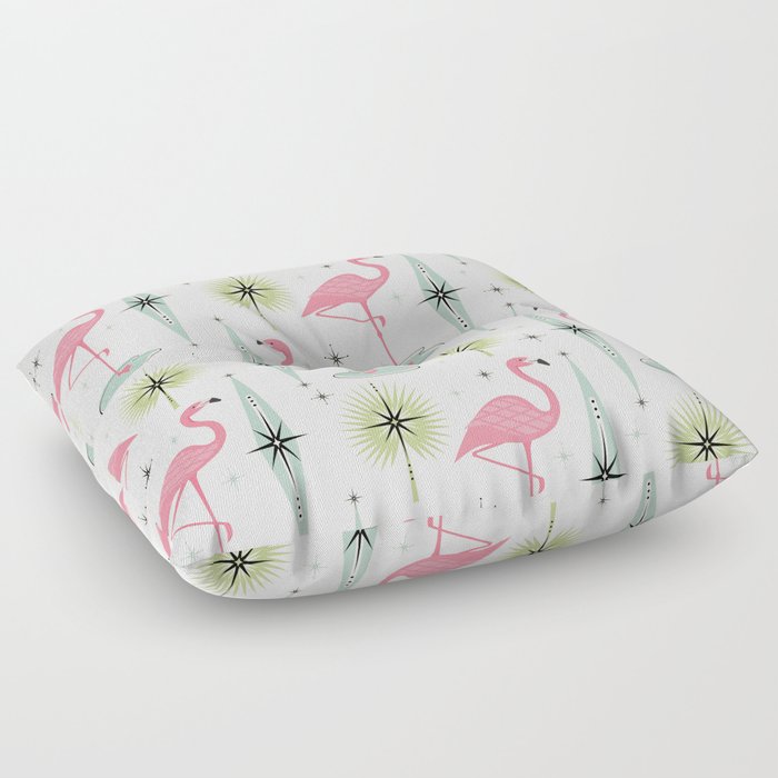 Atomic Flamingo Oasis - Larger Scale ©studioxtine Floor Pillow