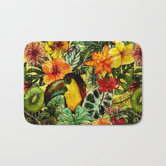 Tropical Vintage Exotic Jungle Flower Flowers - Floral watercolor pattern on #Society6 Bath Mat