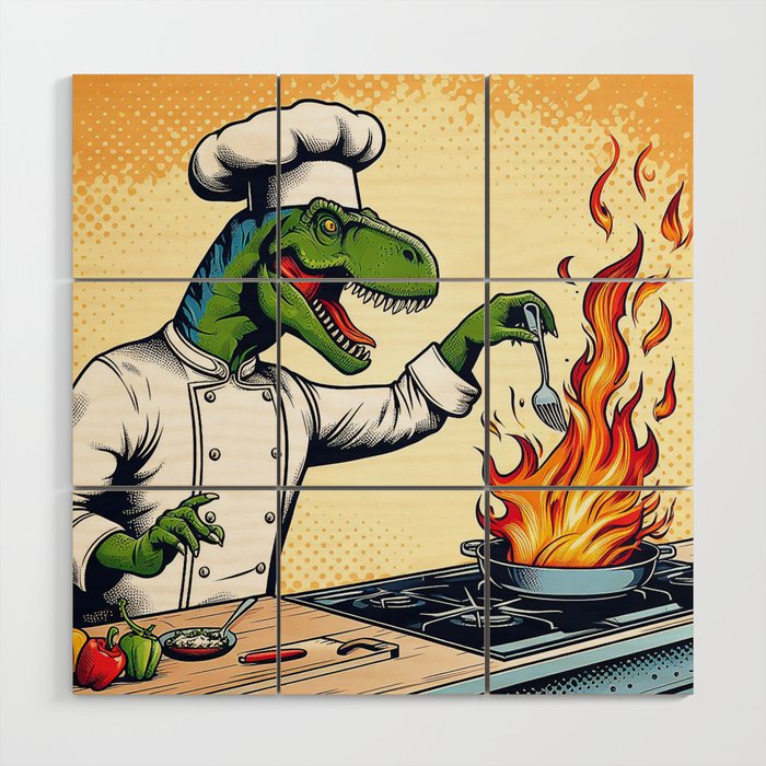 T-Rex Cooking Disaster Wood Wall Art