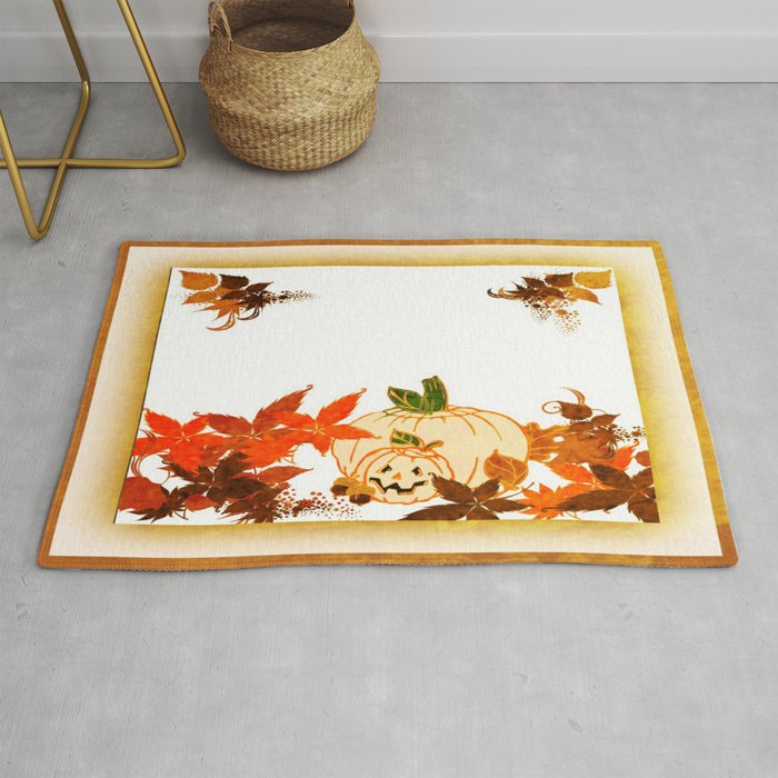 Painterly Pumpkin And Fall Leaves Rug by Judy Palkimas | Society6