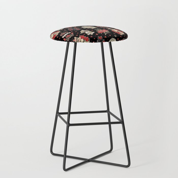 Old School Tattoo Pattern Black Bar Stool By Crixtina Society6 Old School Tattoo Pattern Black Bar Stool