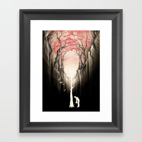 Revenge of the nature II: growing red forest above the city. Framed Art Print