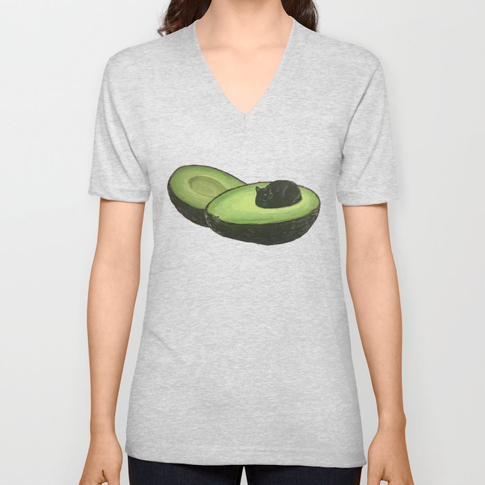 Avocado Cat V Neck T Shirt