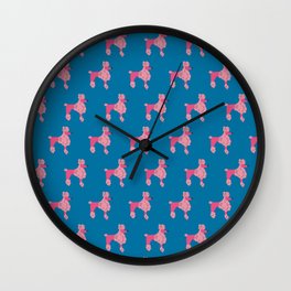 Blue on pink poodles Wall Clock