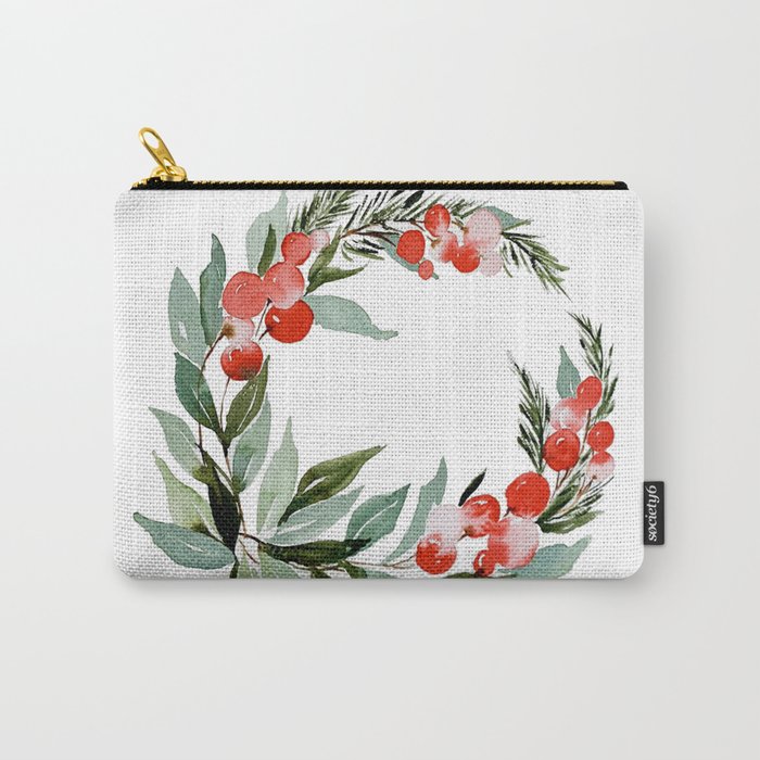 Scarlet Holiday Wreath Carry-All Pouch