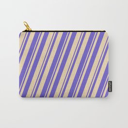 [ Thumbnail: Tan & Slate Blue Colored Striped Pattern Carry-All Pouch ]