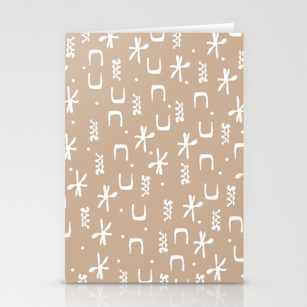 Organic Hieroglyph Abstract Pattern in Buff Camel Beige and White  Stationery Cards