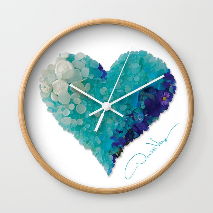 LOVE Aqua Sea Glass Heart - Mother’s Day & Birthday Gifts -Donald Verger Maine Fine Art Wall Clock
