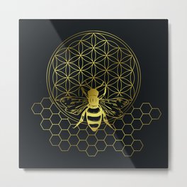 Honey Bee Flower of Life Metal Print | Energyhealing, Mandala, Lightworker, Insect, Healer, Honeycomb, Divinelight, Floweroflife, Golden, Abstract 
