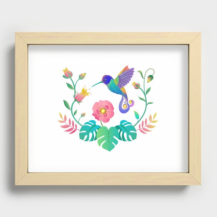Hummingbird and tropical flowers  Recessed Framed Print