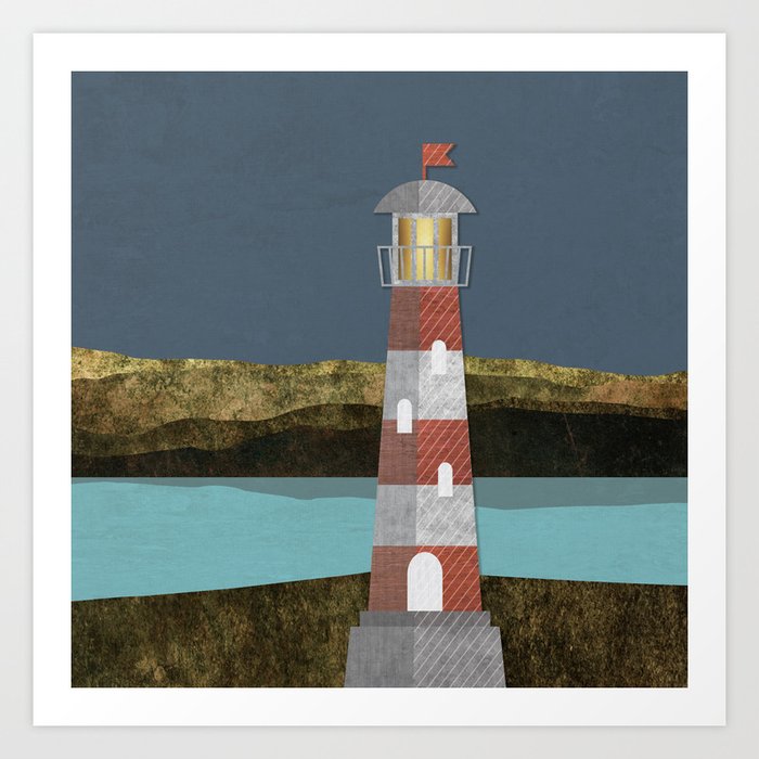 Nighttime Lighthouse Art Print By Medbergsmith Society6