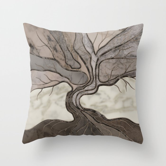 Taupe Marble Tree of life Throw Pillow