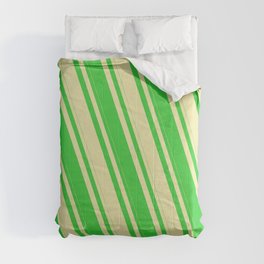 [ Thumbnail: Lime Green and Pale Goldenrod Colored Stripes Pattern Comforter ]