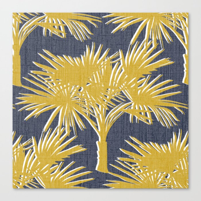 Tropical Palm Trees Gold on Navy Canvas Print